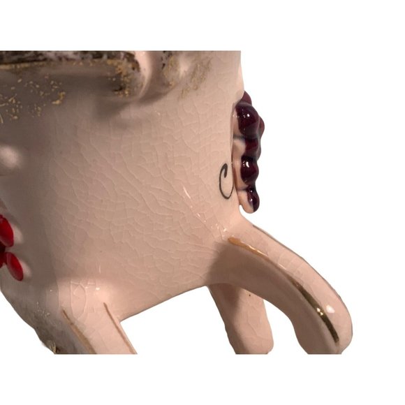 Pink WHEELBARROW Flower Frog Gold colored Trim -fruit on sides - Picture 6 of 10